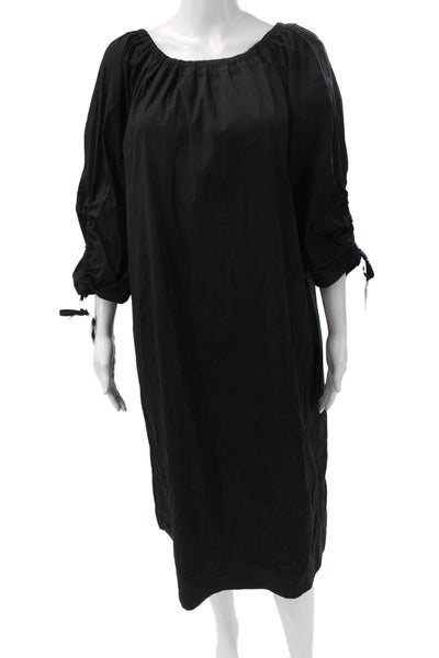 Lafayette 148 NY Womens Shift Dress Black Cotton Boat Neck 3/4 Sleeve Size M