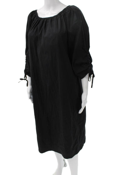 Lafayette 148 NY Womens Shift Dress Black Cotton Boat Neck 3/4 Sleeve Size M