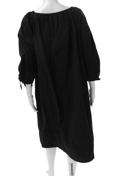 Lafayette 148 NY Womens Shift Dress Black Cotton Boat Neck 3/4 Sleeve Size M