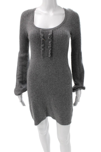 Aqua Cashmere Womens Sweater Dress Gray Scoop Neck Long Sleeve Size S