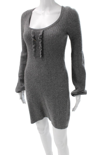 Aqua Cashmere Womens Sweater Dress Gray Scoop Neck Long Sleeve Size S