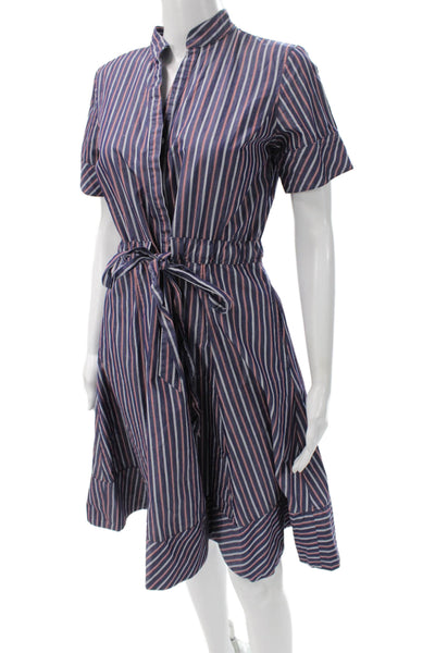 Brooks Brothers Women Blue Striped Shirt Dress Short Sleeve Size 6