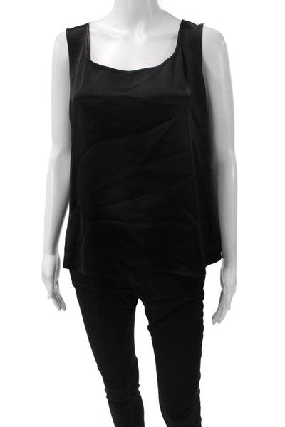 St. John Caviar Womens Basic Sleeveless Square Neck Tank Black Size L