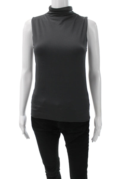 Lida Baday Women Gray Sleeveless Turtleneck Tank Basic Acetate Size S