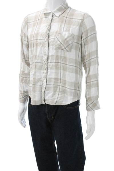 Rails Mens Plaid Collared Long Sleeve Button-Down Shirt Beige Size M