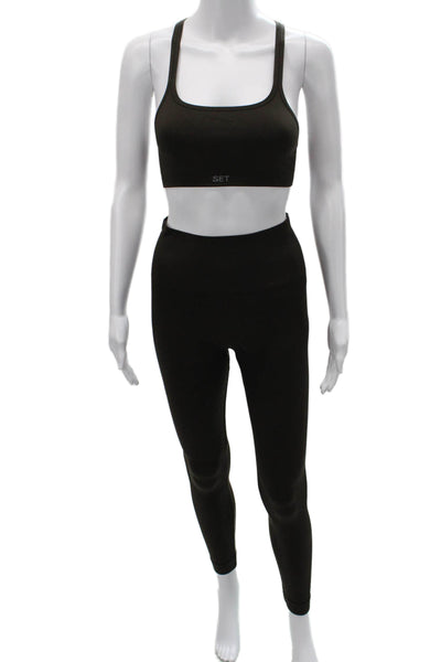 Set Active Women Black Nylon Pants Outfit Set Scoop Neck Sleeveless Size S