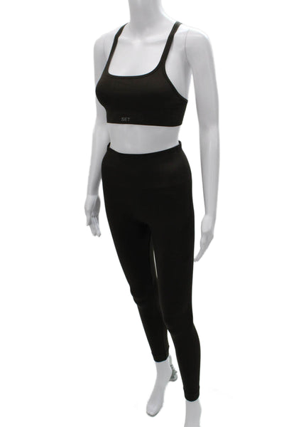 Set Active Women Black Nylon Pants Outfit Set Scoop Neck Sleeveless Size S