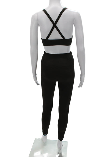 Set Active Women Black Nylon Pants Outfit Set Scoop Neck Sleeveless Size S