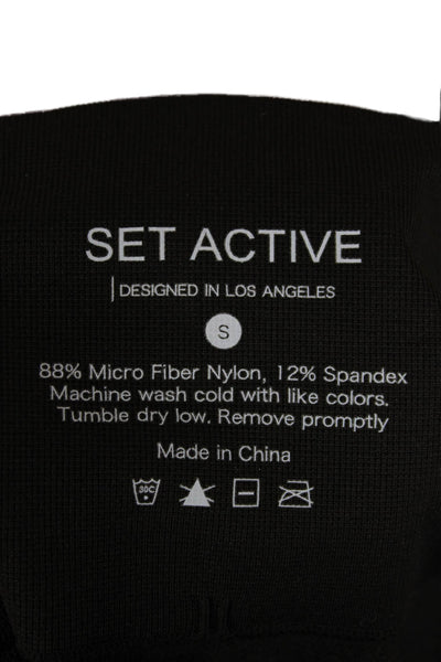 Set Active Women Black Nylon Pants Outfit Set Scoop Neck Sleeveless Size S