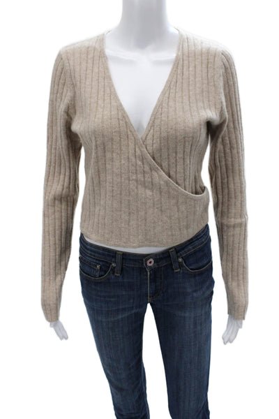 Reformation Womens Wrap V-Neck Cashmere Sweater Beige Size L