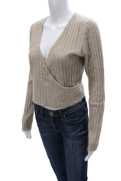 Reformation Womens Wrap V-Neck Cashmere Sweater Beige Size L