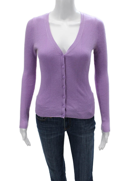 From Future Women Purple Wool V-Neck Striped Cardigan Long Sleeve Size S