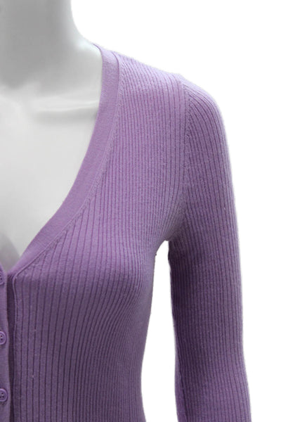 From Future Women Purple Wool V-Neck Striped Cardigan Long Sleeve Size S