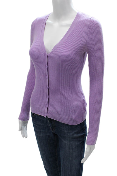 From Future Women Purple Wool V-Neck Striped Cardigan Long Sleeve Size S