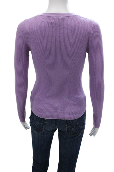 From Future Women Purple Wool V-Neck Striped Cardigan Long Sleeve Size S