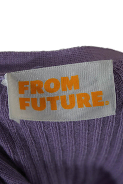 From Future Women Purple Wool V-Neck Striped Cardigan Long Sleeve Size S