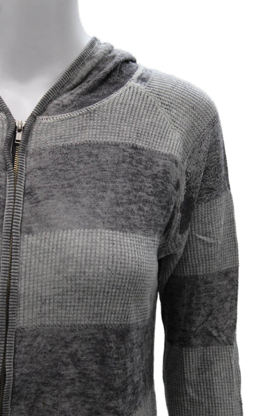 Kokun Women Full Zip Striped Gray Polyester Blend Hoodie Long Sleeve Size S