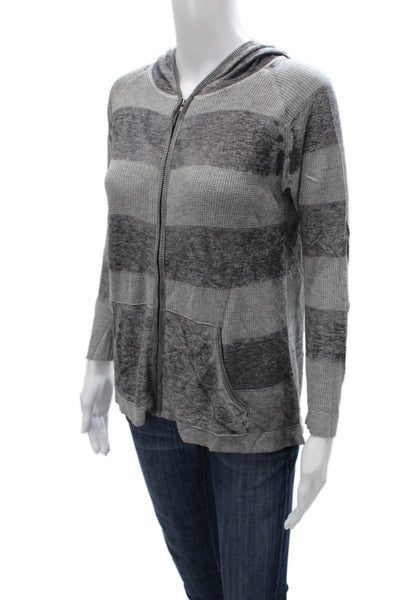 Kokun Women Full Zip Striped Gray Polyester Blend Hoodie Long Sleeve Size S
