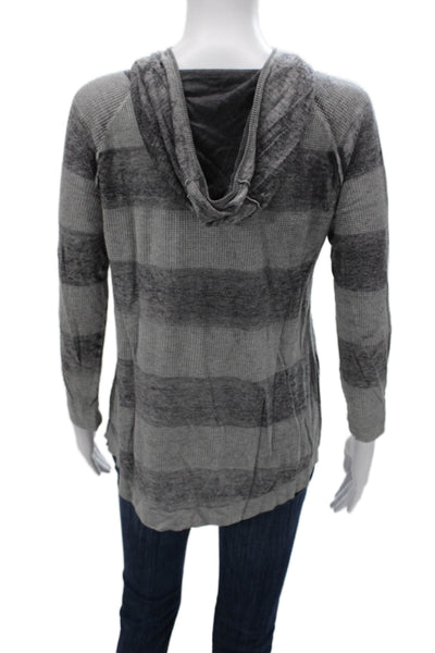 Kokun Women Full Zip Striped Gray Polyester Blend Hoodie Long Sleeve Size S