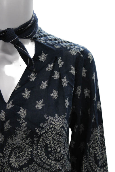 Sea New York Women Blue Viscose Paisley V Neck Long Sleeve Basic Blouse Size 0