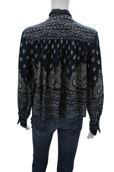 Sea New York Women Blue Viscose Paisley V Neck Long Sleeve Basic Blouse Size 0