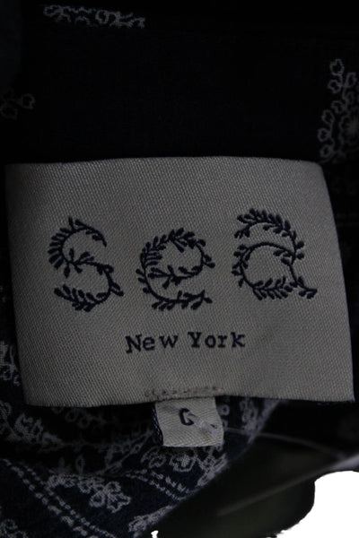 Sea New York Women Blue Viscose Paisley V Neck Long Sleeve Basic Blouse Size 0