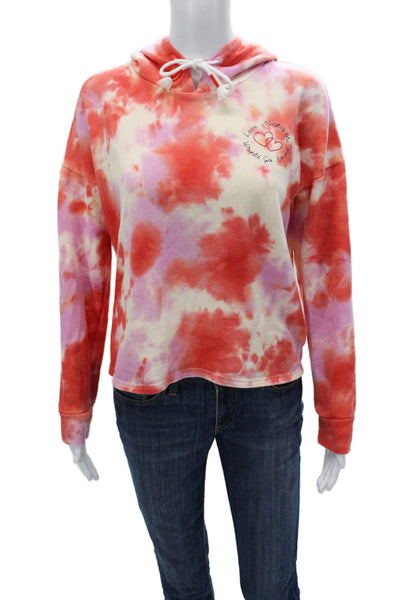 PJ Salvage Women Red Tie Dye Cotton Pullover Hoodie Long Sleeve Size S