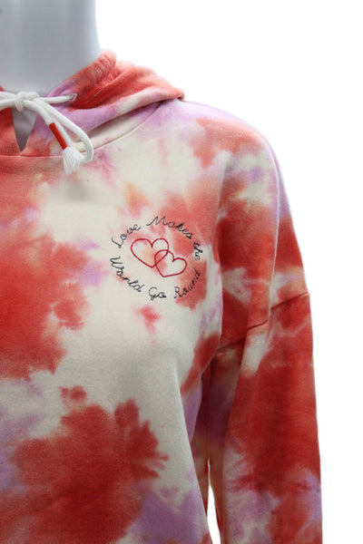 PJ Salvage Women Red Tie Dye Cotton Pullover Hoodie Long Sleeve Size S