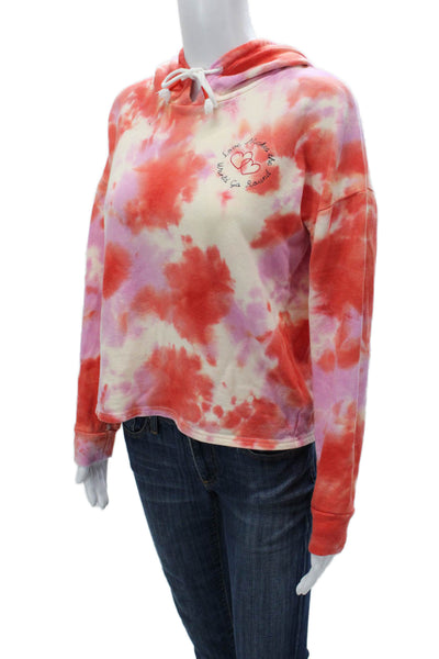 PJ Salvage Women Red Tie Dye Cotton Pullover Hoodie Long Sleeve Size S