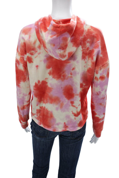 PJ Salvage Women Red Tie Dye Cotton Pullover Hoodie Long Sleeve Size S