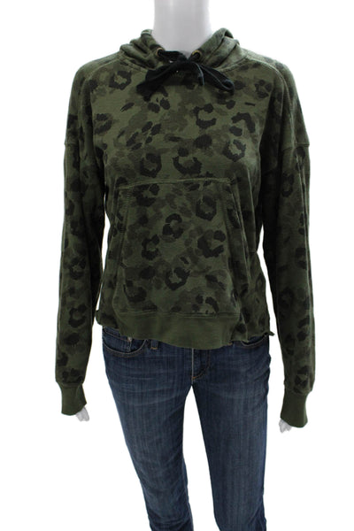 Vintage Havana Women Pullover Hoodie Green Animal Print Cotton Size S