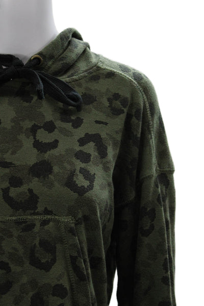 Vintage Havana Women Pullover Hoodie Green Animal Print Cotton Size S