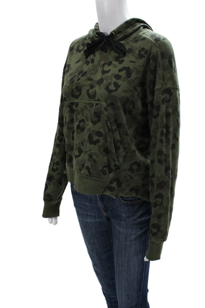 Vintage Havana Women Pullover Hoodie Green Animal Print Cotton Size S