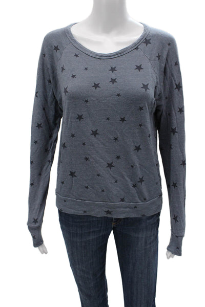 Sundry Women Pullover Sweatshirt Blue Rayon Stars Round Neck Long Sleeve Size 2