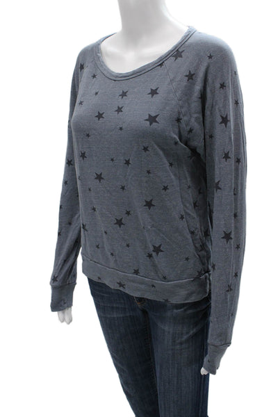 Sundry Women Pullover Sweatshirt Blue Rayon Stars Round Neck Long Sleeve Size 2