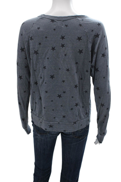 Sundry Women Pullover Sweatshirt Blue Rayon Stars Round Neck Long Sleeve Size 2