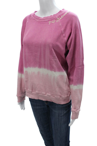 I.S.MB.S Women Pink Cotton Colorblock Crew Neck Pullover Long Sleeve Size XS