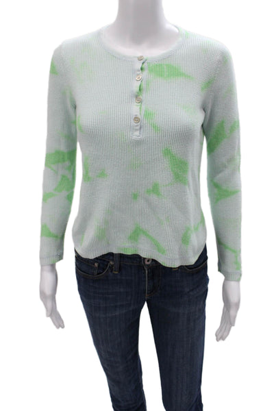 Lisa Todd Women Green Tie Dye Henley Cotton Long Sleeve Tee Size XS