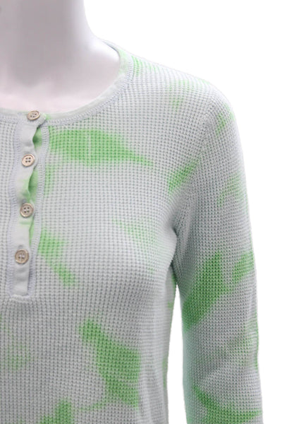 Lisa Todd Women Green Tie Dye Henley Cotton Long Sleeve Tee Size XS