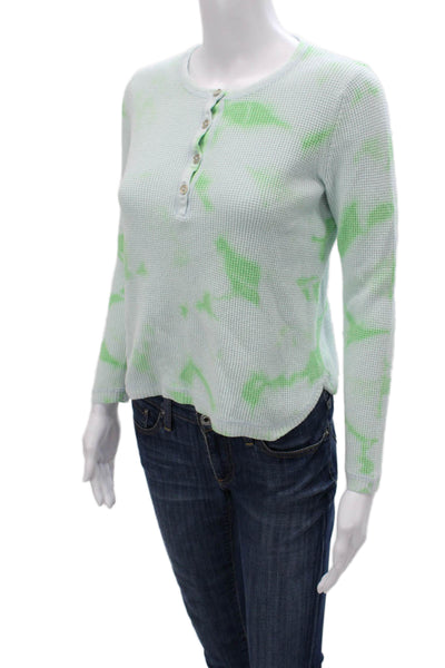 Lisa Todd Women Green Tie Dye Henley Cotton Long Sleeve Tee Size XS