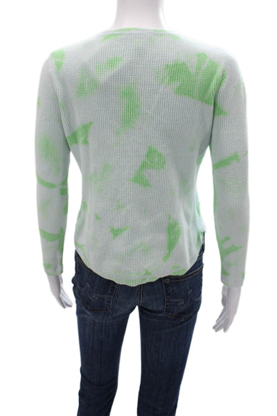Lisa Todd Women Green Tie Dye Henley Cotton Long Sleeve Tee Size XS