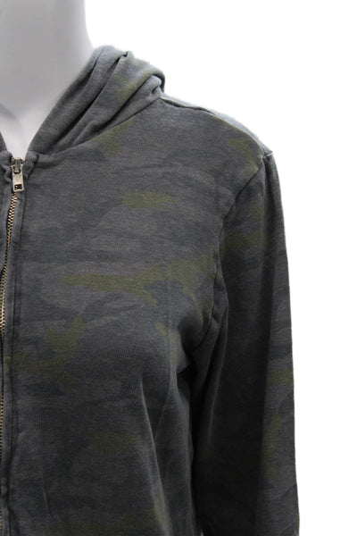 Monrow Women Gray Camo Full Zip Hoodie Polyester Long Sleeve Size S