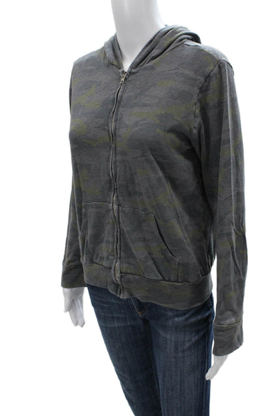 Monrow Women Gray Camo Full Zip Hoodie Polyester Long Sleeve Size S