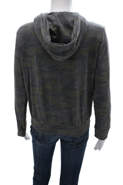 Monrow Women Gray Camo Full Zip Hoodie Polyester Long Sleeve Size S