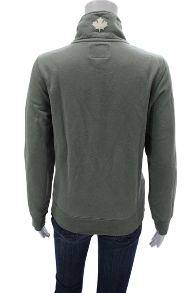 Roots Womens Pullover Sweatshirt Green Mock Neck Zip Cotton Long Sleeve Size M