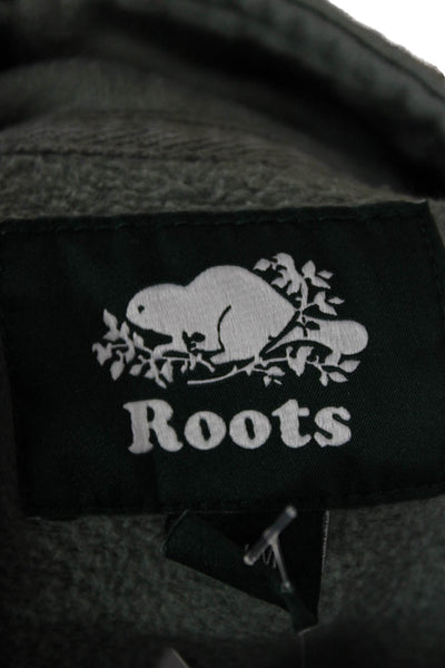 Roots Womens Pullover Sweatshirt Green Mock Neck Zip Cotton Long Sleeve Size M