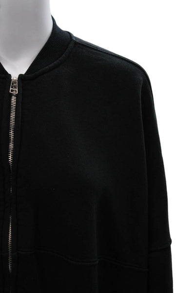 Zara Womens Bomber Jacket Black Cotton Zip Long Sleeve V-Neck Size S