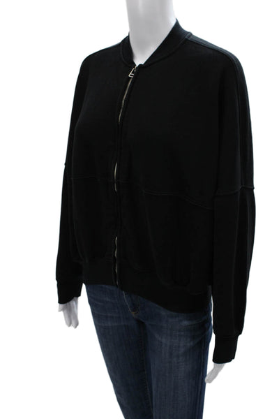 Zara Womens Bomber Jacket Black Cotton Zip Long Sleeve V-Neck Size S