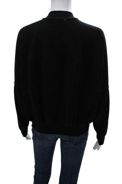 Zara Womens Bomber Jacket Black Cotton Zip Long Sleeve V-Neck Size S