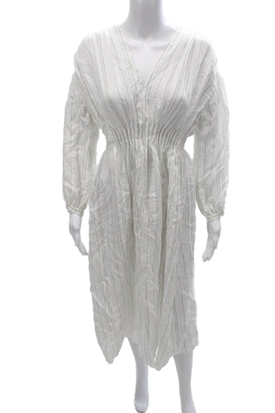 Sandro Womens Fit & Flare Striped White V-Neck Long Sleeve Dress Size 34